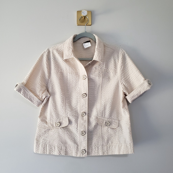 Company Collection Vintage Seersucker Blouse Blazer SS Button Up Women's 6 Cream - Picture 1 of 8